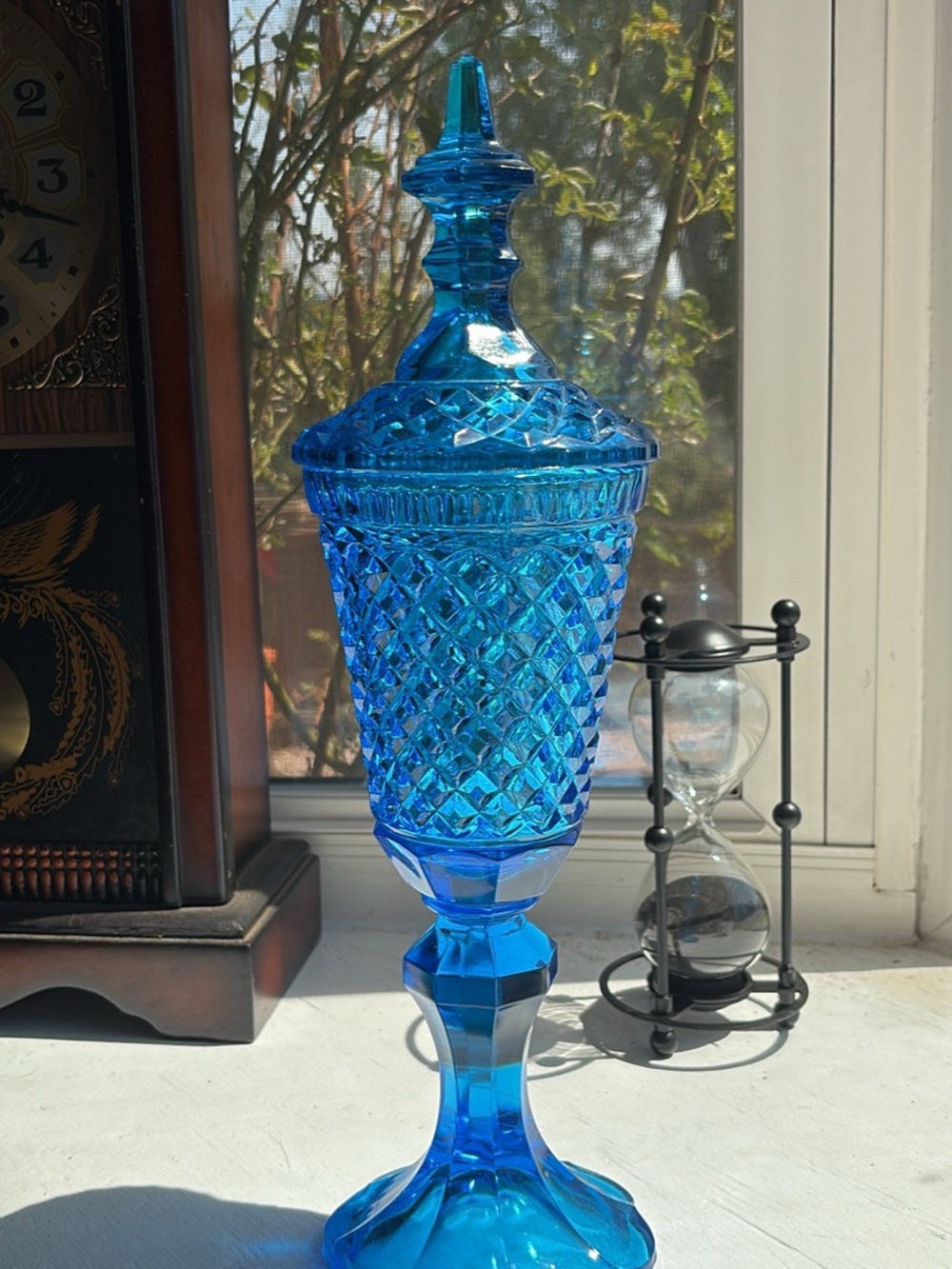 Indiana glass - Blue Glass Pedestal Jar with Lid